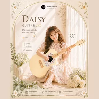 DAISY D-100 กีตาร์โปร่ง 36 นิ้ว สุดคิ้วท์ พร้อมกระเป๋าโฉมใหม่ เข้าเซ็ต [พิเศษ สีเหลือง WINDY SEASON LIMITED EDITION]