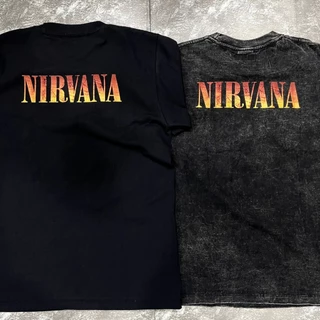 เสื้อยืดผ้าฟอก-ผ้าดำ Nirvanaนางฟ้า(Rockteeเรืองแสง) ผ้าCotton100