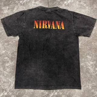 เสื้อยืดผ้าฟอก-ผ้าดำ Nirvanaนางฟ้า(Rockteeเรืองแสง) ผ้าCotton100