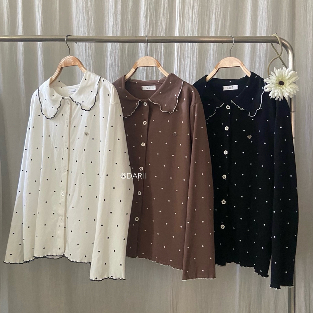 Bloom Top | เสื้อแขนยาวคอบัว polka dot โลโก้หัวใจ