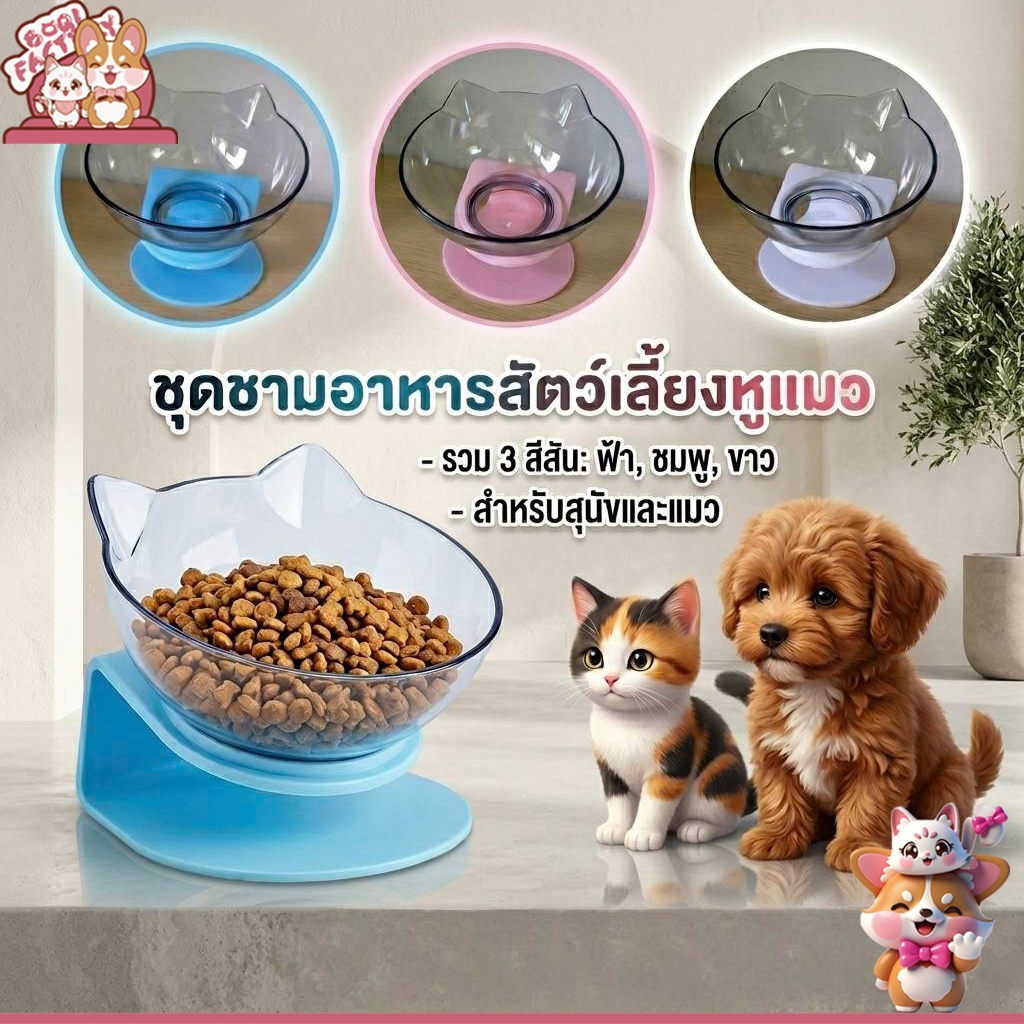 Boqi factory ชามใส่อาหารสำหรับสัตว์เลี้ยง ชามอาหารแมว ชามอาหารหมา  ส่วนลด ชามปรับองศา HC010