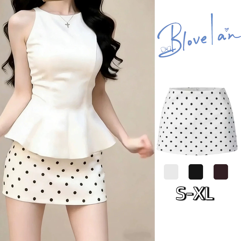 กระโปรงสั้นลายจุดเอวสูง DOT Belle Skirt มีซับใน กระโปรงทรงเอลายจุด โอบก้นได้อย่างสมบูรณ์แบบ