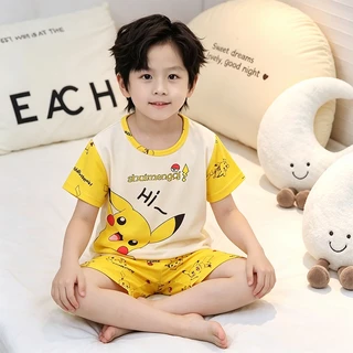 ชุดนอนเด็ก 2 ชิ้น การ์ตูน ผ้าฝ้ายนุ่ม ไซส์ 95-158cm (12-44กก.) ชาย&หญิง แขนสั้น ขาสั้น พร้อมส่งจากไทย