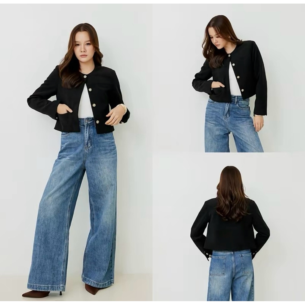 blazer crop top สีดำ