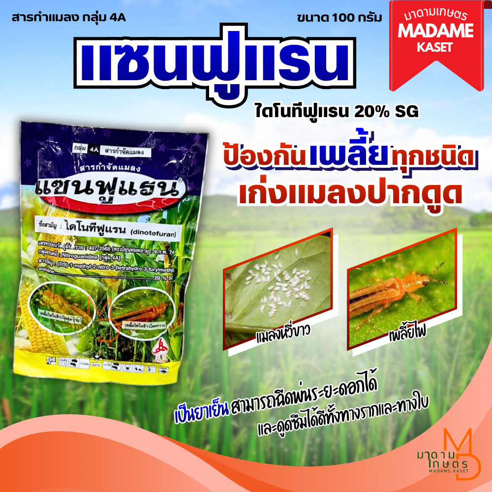 แซนฟูแรน (ไดโนทูแรน 20%) 100 กรัม ตัวเดียวสตาร์เกิล น็อคเพลี้ยกระโดดสีน้ำตาล เพลี้ยจักจั่น เพลี้ยไก่แจ้ แมลงปากดูด