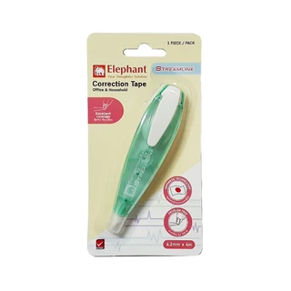 [1อัน] เทปลบคำผิด ตราช้าง Elephant Streamline หน้าเทป 4.2 มม. ยาว 4 ม.