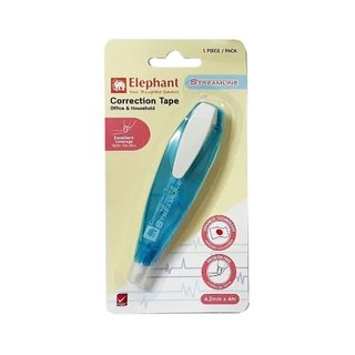 [1อัน] เทปลบคำผิด ตราช้าง Elephant Streamline หน้าเทป 4.2 มม. ยาว 4 ม.