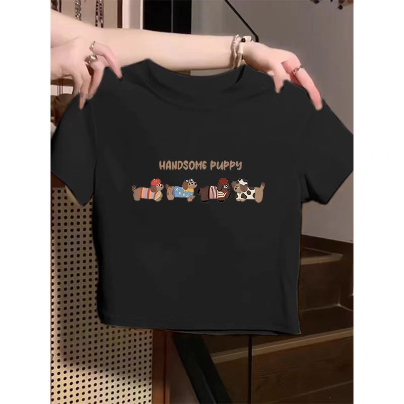 เสื้อครอปแขนสั้น ลายหมา HANDSOME PUPPY E8028