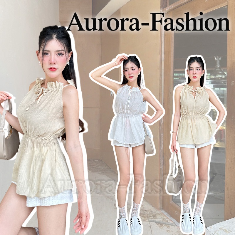 Aurora🛒พร้อมส่ง🚚(รูปถ่ายจากงานจริง) ชุดเดรสนางฟ้าคอปก ผ้าชีฟอง โบผูกด้านข้าง เสื้อสายเดี่ยว เรียบง่ายและสง่างาม