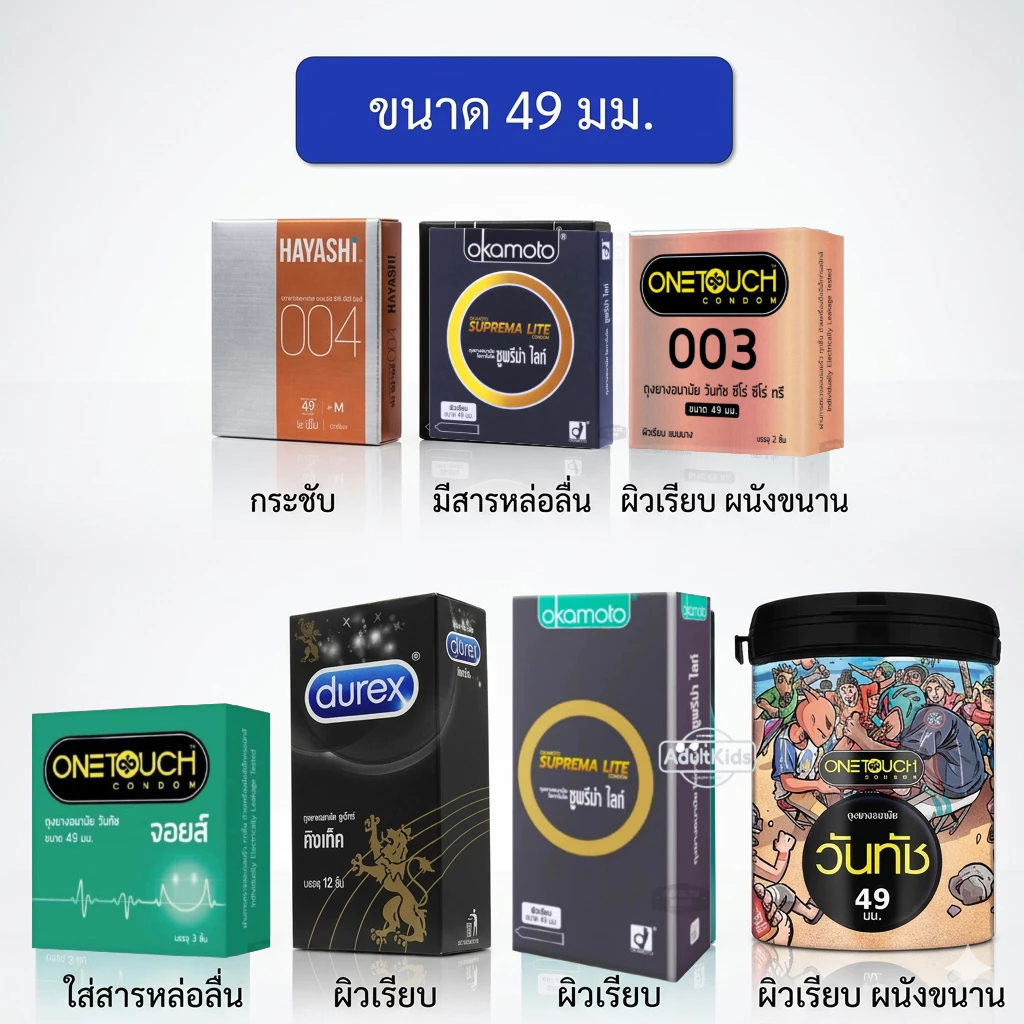 ถุงยางอนามัยขนาด 49มม. onetouch durex Okamoto Hayashi [ เลือกด้านใน ]
