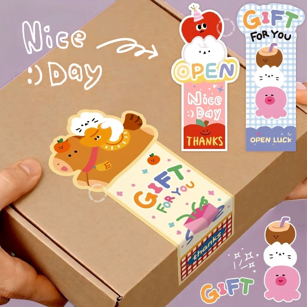 [พร้อมส่ง🇹🇭] สติ๊กเกอร์ขอบคุณ "THANKS & Gift For You" ไดคัท 3 แบบ (แพค 50 ดวง)