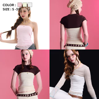 Bemingtop1173(S-3XL)-BMG Ballet Top - เกาะอกดีไซน์หวานละมุน ที่เพิ่มลูกเล่นด้วยอะไหล่เงินโลโก้ BMG ปักเพชร