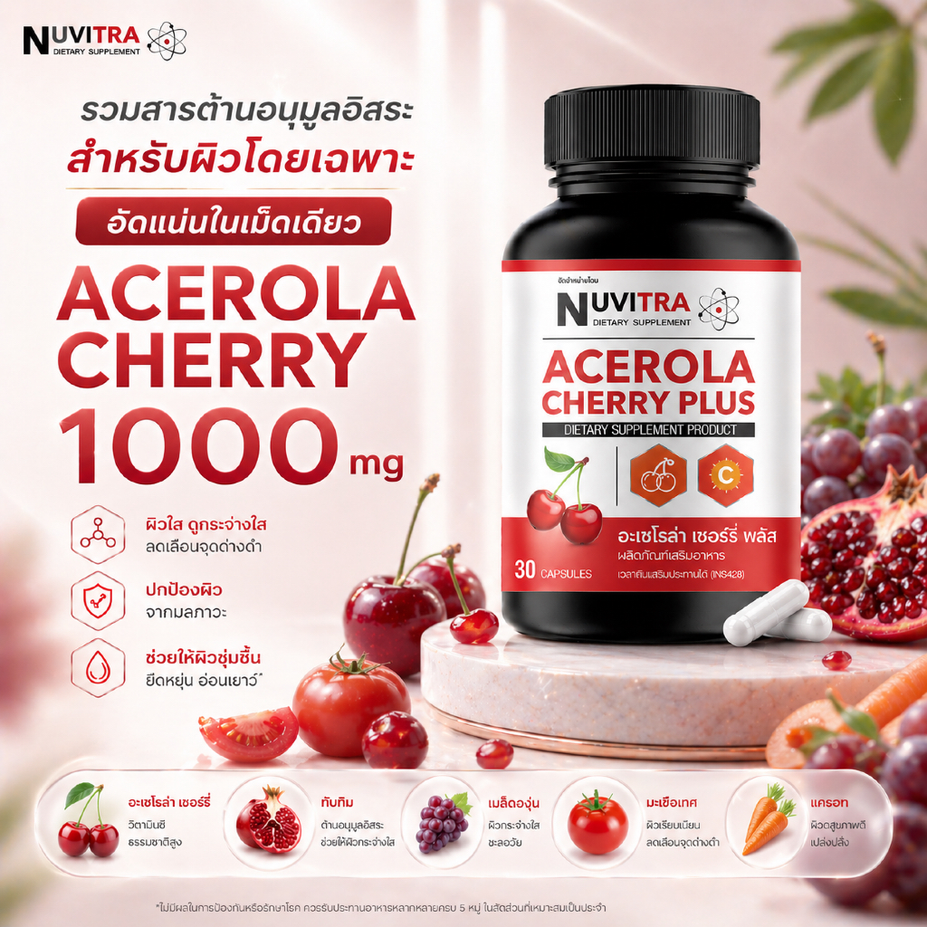 NUVITRA ACEROLA CHERRY PLUS อะเซโรล่า เชอร์รี่ พลัส 30 แคปซูล