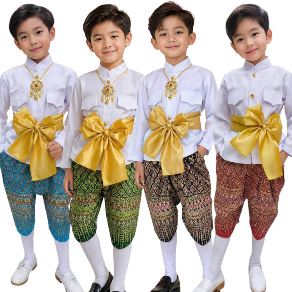 เชื้อราชประแตนแขนยาวโจงภาพพิมพ์ทองพร้อมผ้าคาดเอว