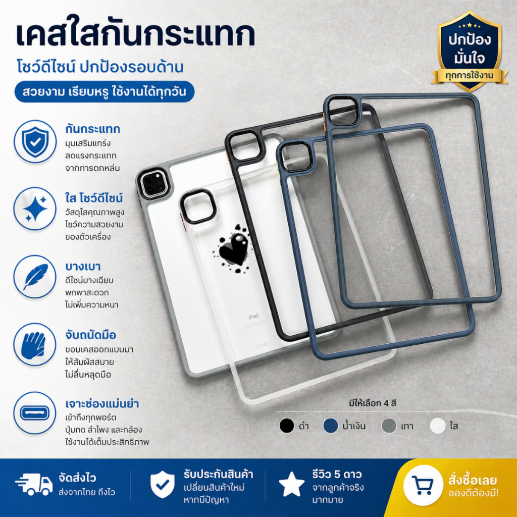 เคสใสกันกระแทก สำหรับ Ipad Air7 Air6 Gen11 A16 gen10 gen7gen8 gen9 10.2 air4 air5 air3 Pro10.5 pro11 2018 2022 เคสไอเเพด