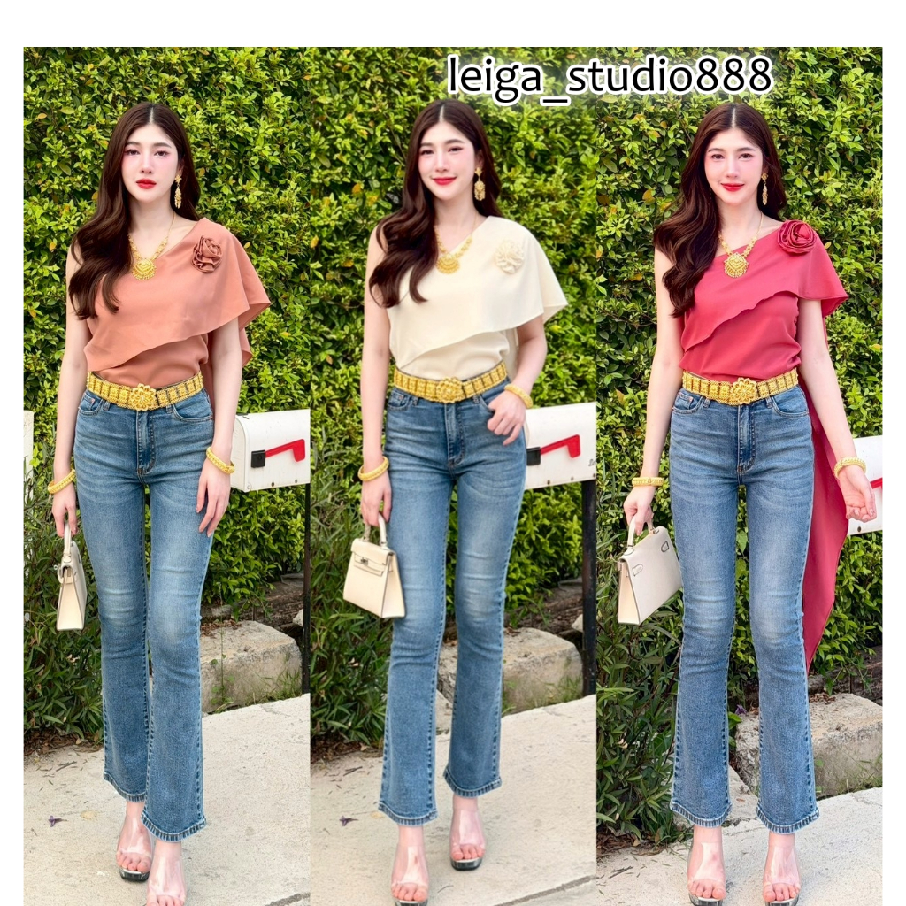 (เฉพาะเสื้อสไบ) สไบสั้น เสื้อสไบ ประยุค ผ้าโฟว์เวย์ ดอกไม้3Dตรงอก 1 ดอก สม็อคหลัง ใส่แมท งานบุญ งานบวช งานเทศกาล   A7643