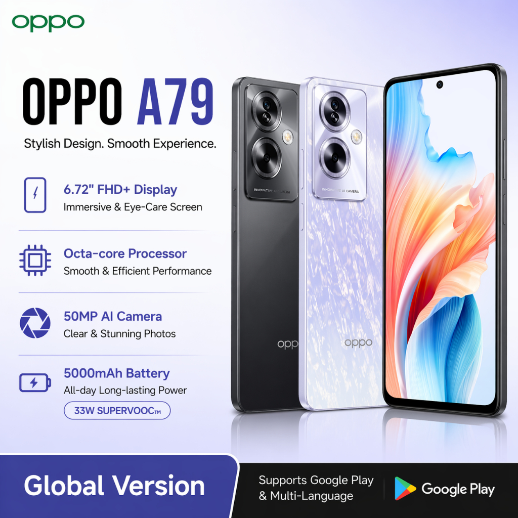 OPPO A79 5G 8GB+256GB หน้าจอ 6.72 นิ้ว แบต 5000mAh กล้อง 50MP ชาร์จเร็ว ประกันศูนย์ พร้อมส่ง