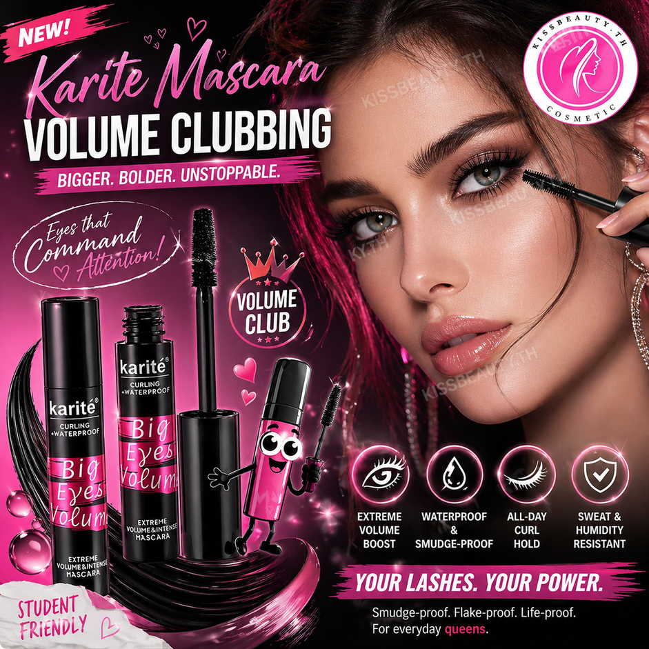 มาสคาร่าติ้กต้อก Kirate Mascara Volume Clubbing มาสคาร่าตาโต ขนตางอนตลอดวัน  กันน้ำ ราคานักเรียน