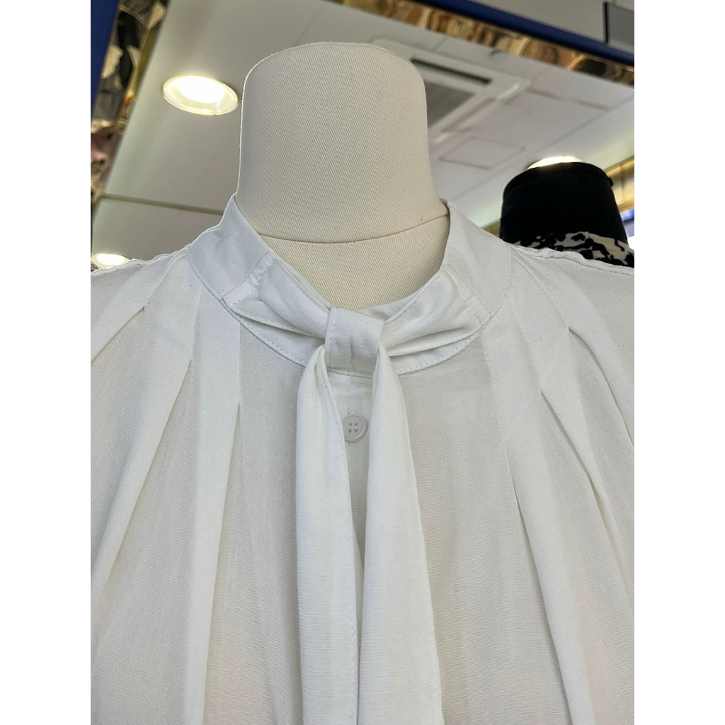 มาใหม่พร้อมส่ง (AJ007) YU Bow cotton tops เสื้อเชิ้ตคอผูก รูปที่ 2