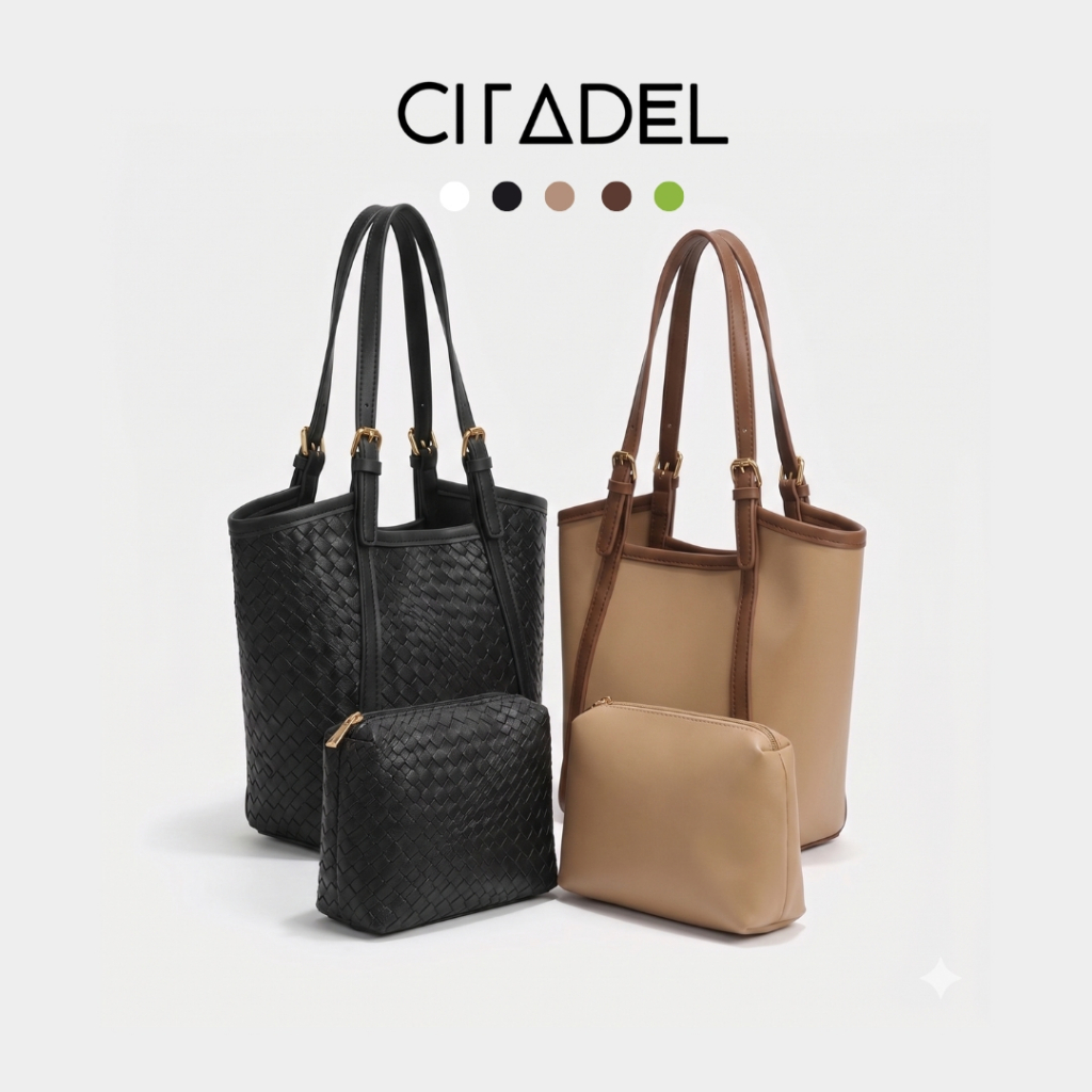 citadel.ecommerce กระเป๋าสะพายข้างทรงสูง หนัง PU ความจุเยอะ มีให้เลือก5สีแถมกระเป๋าใบเล็ก พร้อมส่งในไทย B-042
