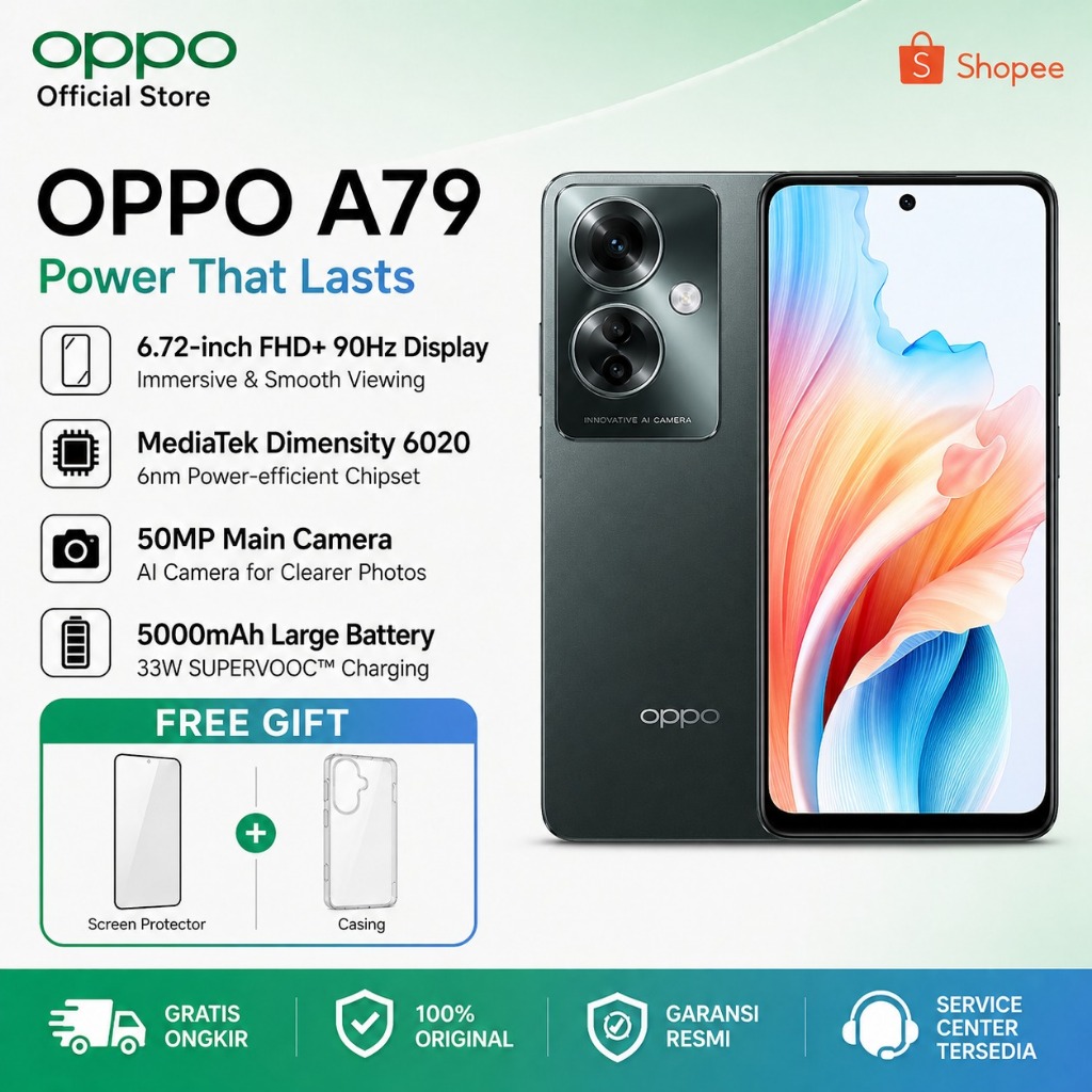 OPPO A79 5G แรม 8GB รอม 256GB จอใหญ่ 6.72" แบตอึด 5000mAh ชาร์จเร็ว 33W กล้อง 50MP ของแท้ พร้อมส่ง