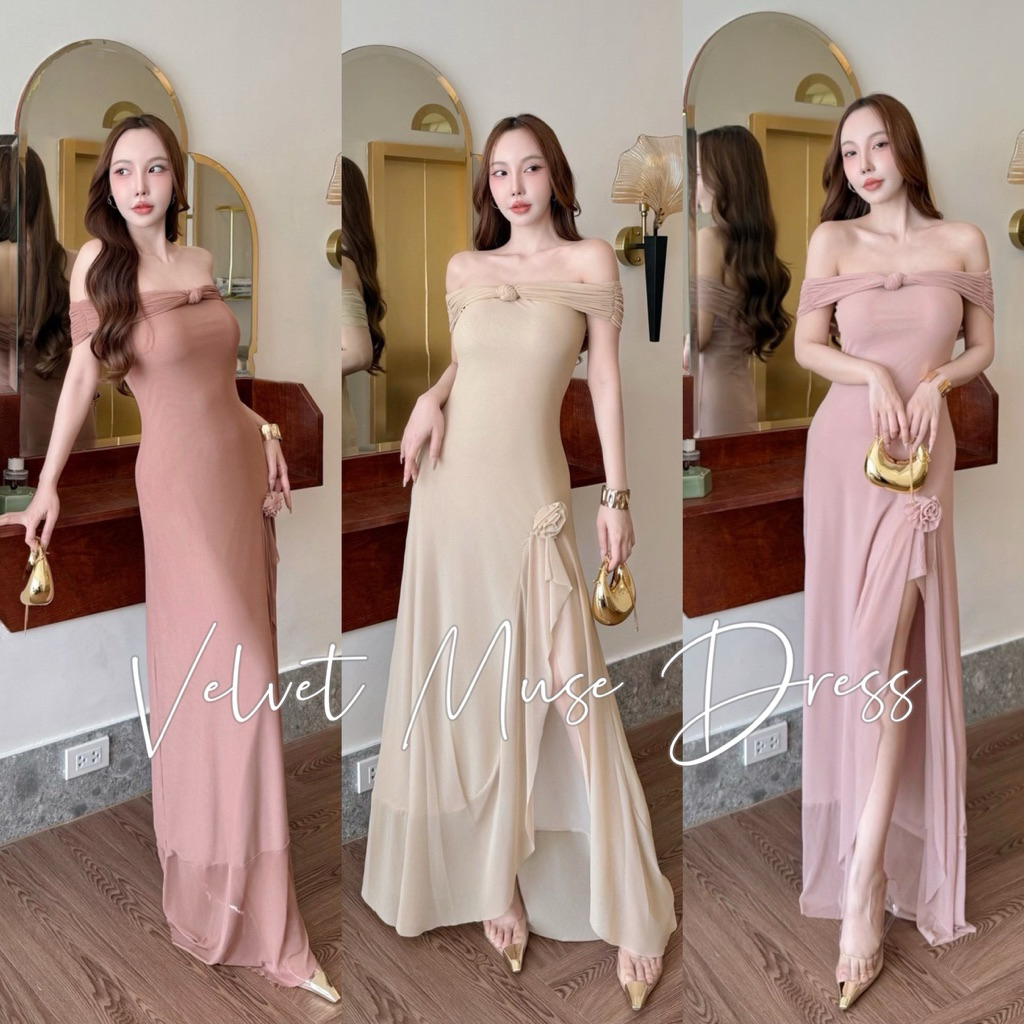 Wendystore182(Velvet Muse Dress)เดรสยาวโชว์ช่วงไหล่