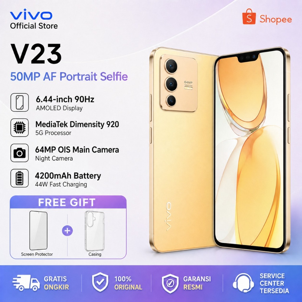 VIVO V23 5G 8GB+256GB หน้าจอ 6.44 นิ้ว กล้อง 64MP ชาร์จเร็ว ดีไซน์บาง ประกันศูนย์