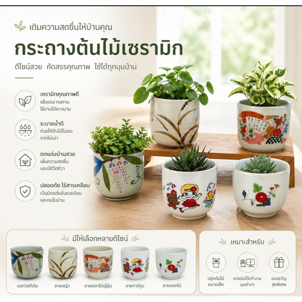 กระถางเซรามิกญี่ปุ่นมือสอง กระถางต้นไม้ กระบองเพชร stock N