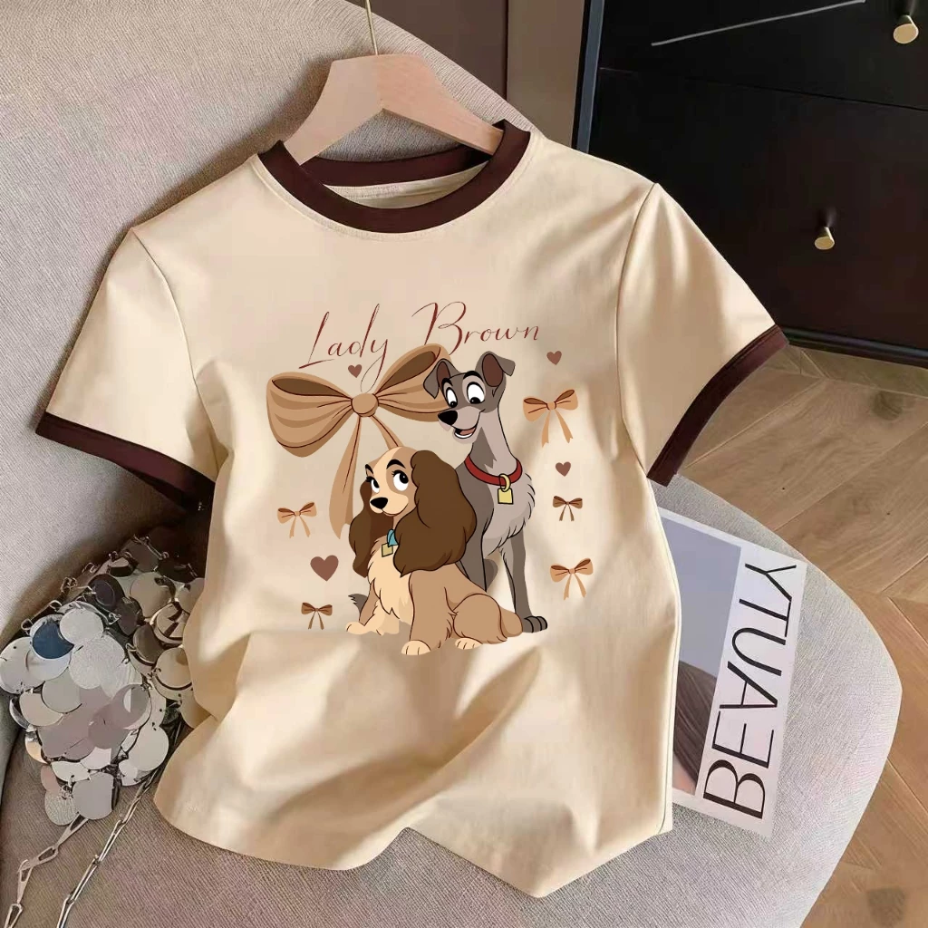 M-3XL เสื้อทีเชิร์ตผู้หญิง ลายสุนัข Lady Brown น่ารัก สีครีม-น้ำตาล แฟชั่นฤดูร้อน ใส่สบาย