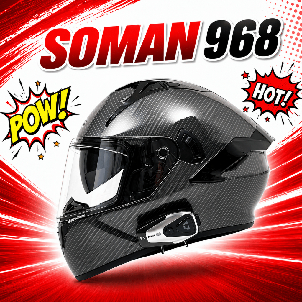 Soman 968 หมวกกันน็อคเต็มใบ(Full Face) แว่น 2 ชั้น กันแดดในตัว วัสดุ ABS แข็งแรง รองรับบลูทูธ