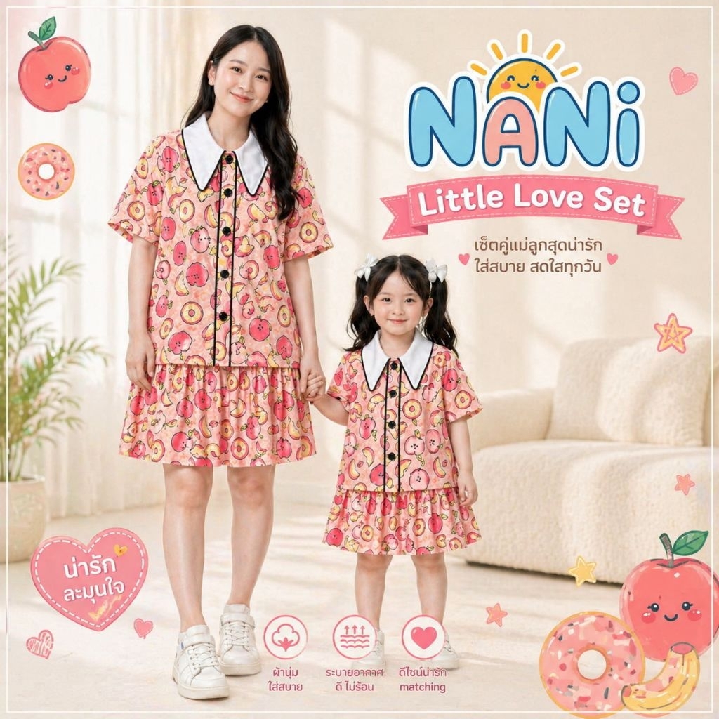 NANi Little Love Set ชุดแม่ลูก เซ็ตแม่ลูก ชุดคู่ เสื้อ+กระโปรง ลุคเกาหลี น่ารัก ใส่สบาย ถ่ายรูปสวย รูปที่ 2