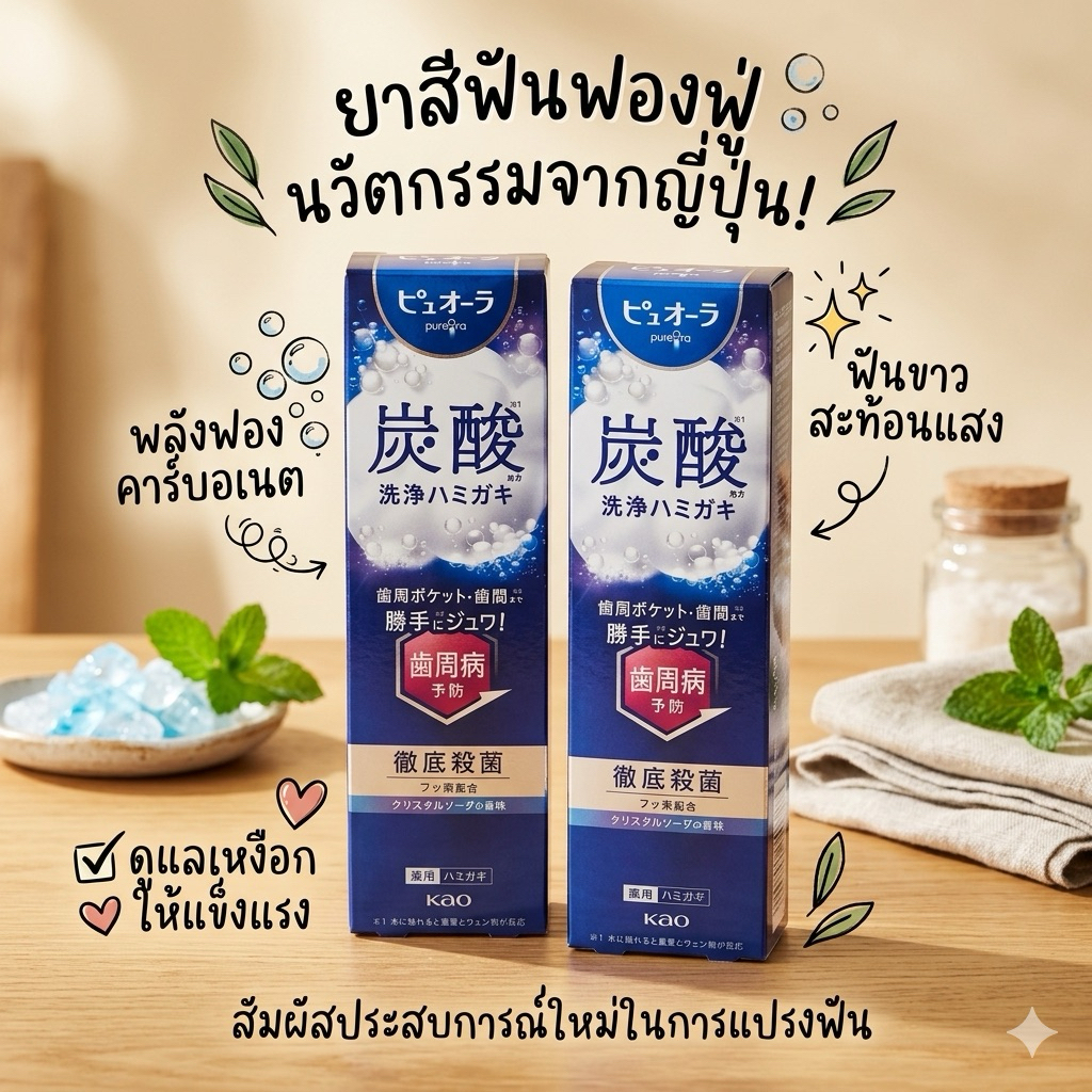 ‼️ร้านนี้ถูกที่สุด‼️ยาสีฟัน PureOra สูตร Carbonic Acid ซึ่งเป็นนวัตกรรมยาสีฟันแบบ "ฟองโฟมโซดา" ที่กำลังเป็นที่นิยม