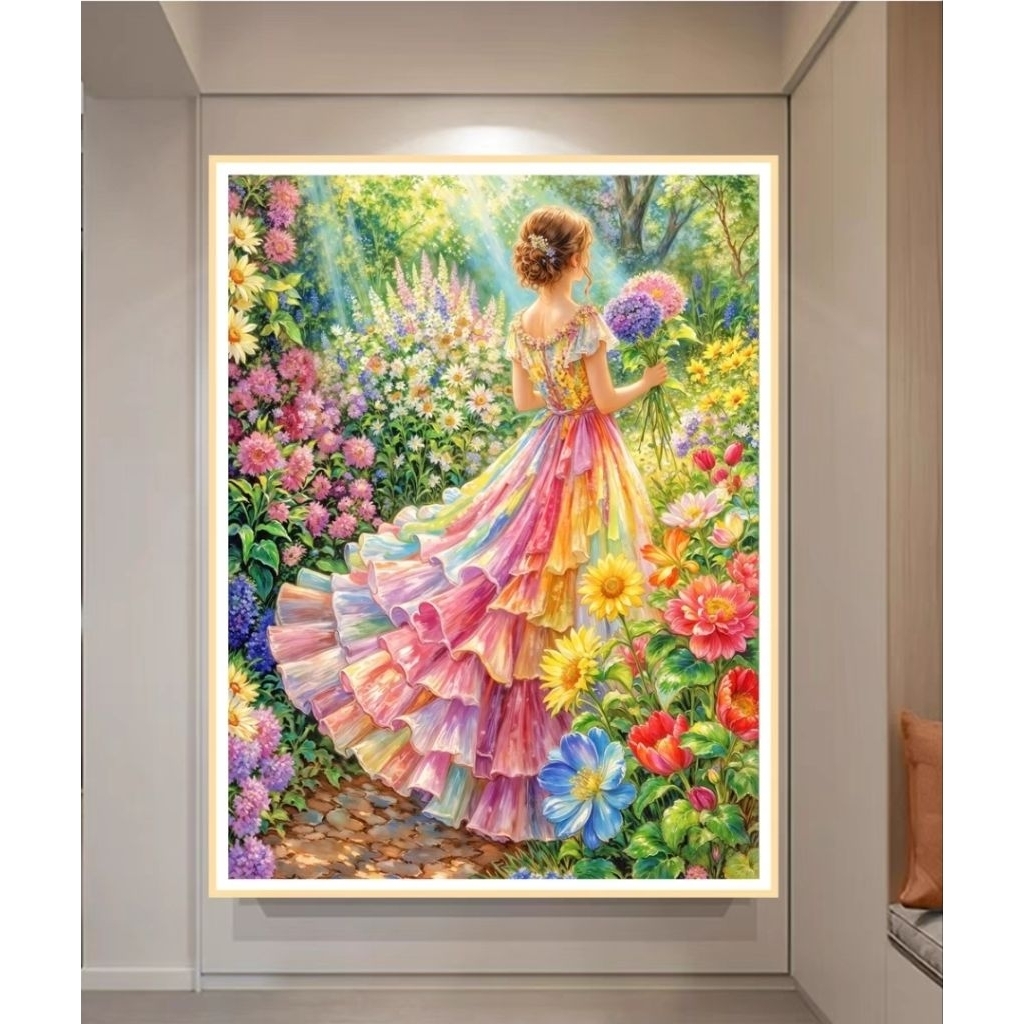 นางฟ้าจัดดอกไม้ขนาด110*90CM9CT ครอสติชพิมพ์ลายมี77สี