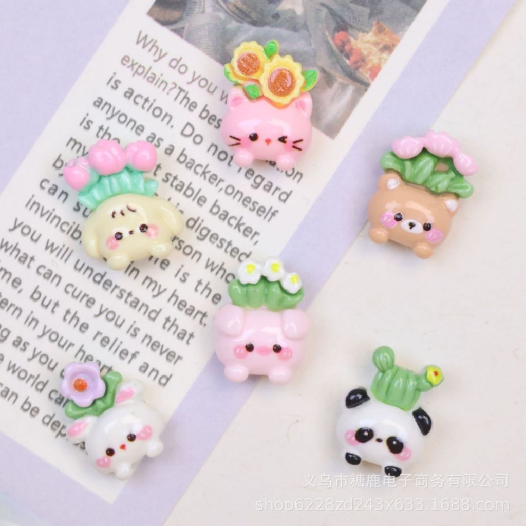 【10 ชิ้นซ้ำแบบ】มินิไซส์เล็กกระต่ายแพนด้าดอกไม้กระถางอุปกรณ์ เรซิน DIY เครื่องประดับแฮนด์เมดกิ๊บติดผมเคส โทรศัพท์พวงกุญแจ