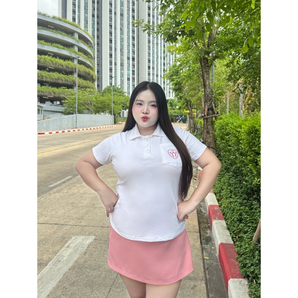 เสื้อยืดคอปกทรงสวยสำหรับสาวอวบ มีกระดุมใช้งานได้จริง ผ้าคอตตอนยูนิว