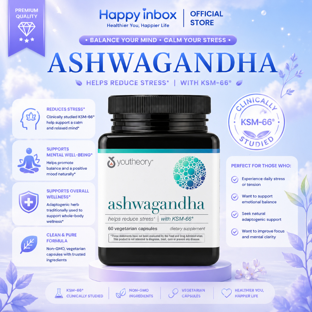 Youtheory Ashwagandha KSM-66 60 Capsules อัชวากันดา สูตร Non-GMO