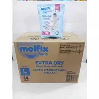 Molfix Extradry โมลฟิกซ์ ยกลัง8ห่อ โมลฟิกซ์ แพมเพิสแบบกางเกง -ห่อสีฟ้า Molfix
