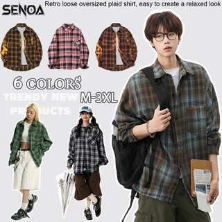 💐SENOA✨ เสื้อเชิ๊ตผู้ชาย ลายสก็อตแขนยาว สไตล์เกาหลี อินเทรนด์ M-3XL Unisex ผ้านุ่ม ทรงหลวม ลายสก๊อต แฟชั่นฤดูร้อน