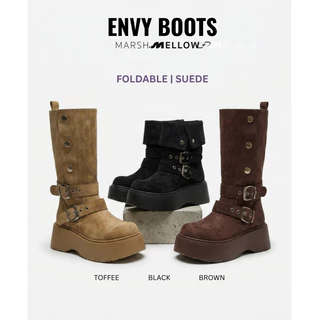 ENVY BOOTS - MARSHMELLOW รองเท้าบูทหนังกลับดีเทลกระดุมพับได้