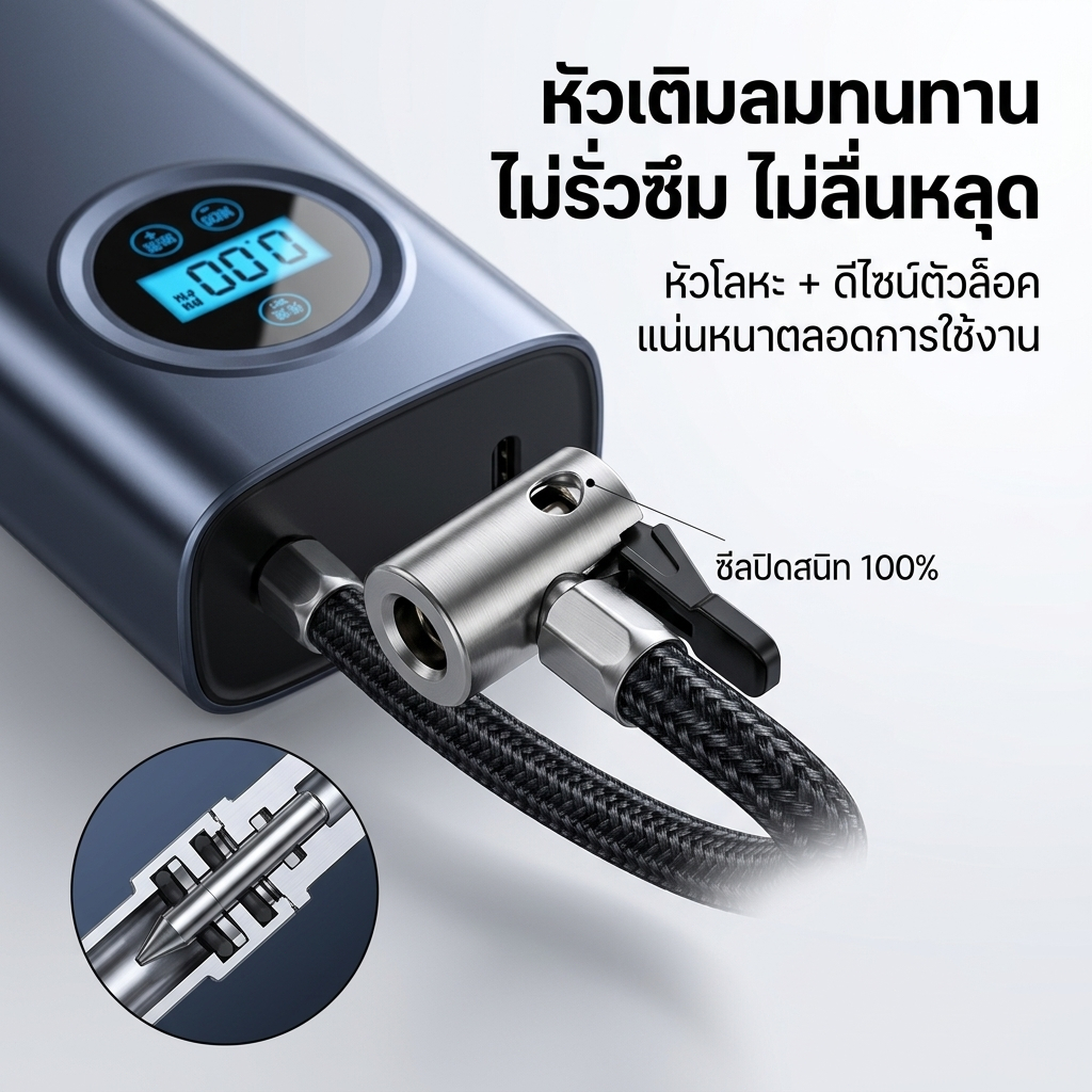 ปั้มลมพกพา ปั้มลมไฟฟ้า ที่สูบลมจักรยาน ที่เติมลม USB จอLED เครื่องเติมลมอัต การวัดแรงด ชาร์จไฟได้ รูปที่ 6