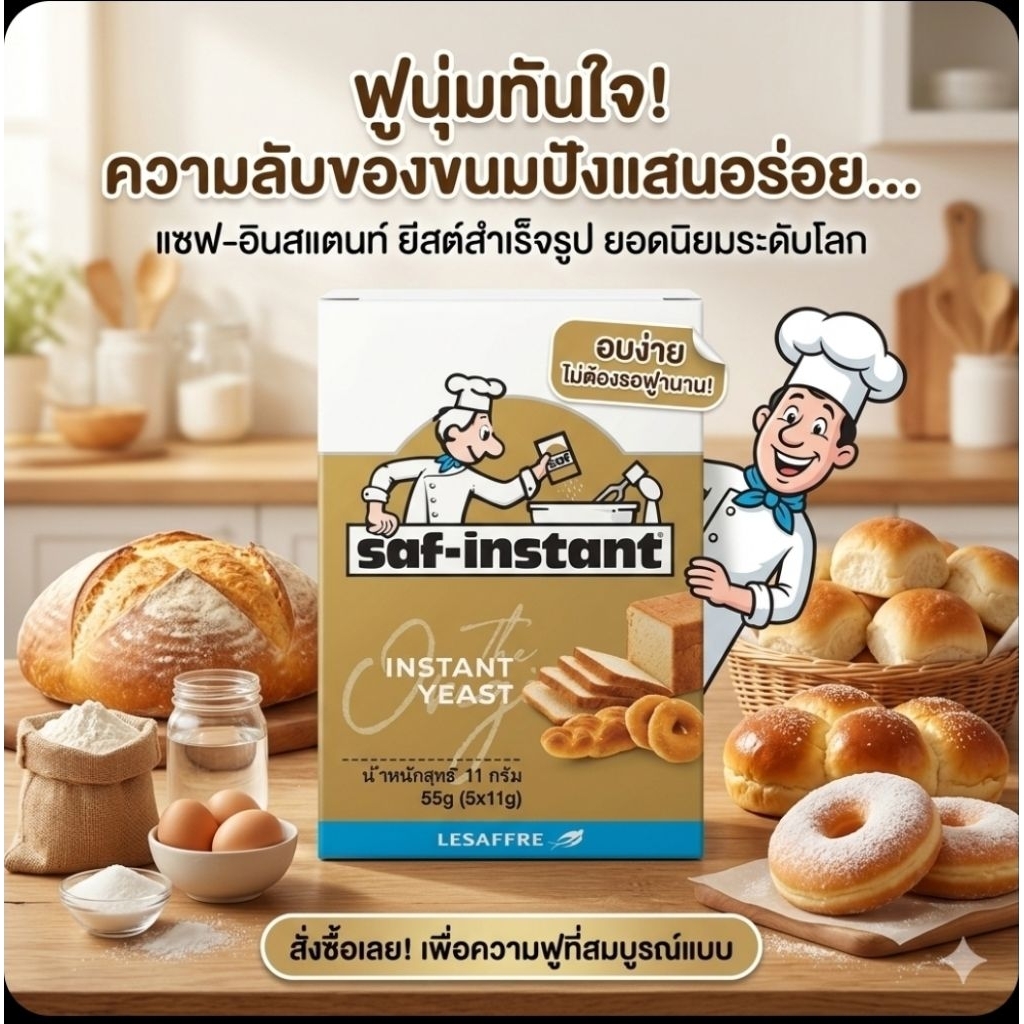 🍞​Saf-instant ซาฟ-อินสแตนท์ ยีสต์แห้งสำเร็จรูป ขนาด 11 กรัม.×5 ซอง.*กล่อง.🍞