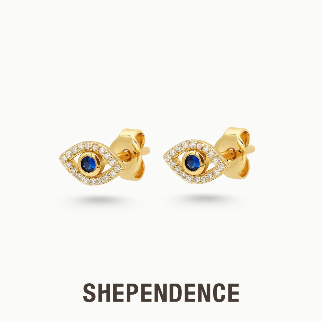 SHEPENDENCE ต่างหูก้าน LUCKY Evil Eye ประดับคริสตัลรูปดวงตา