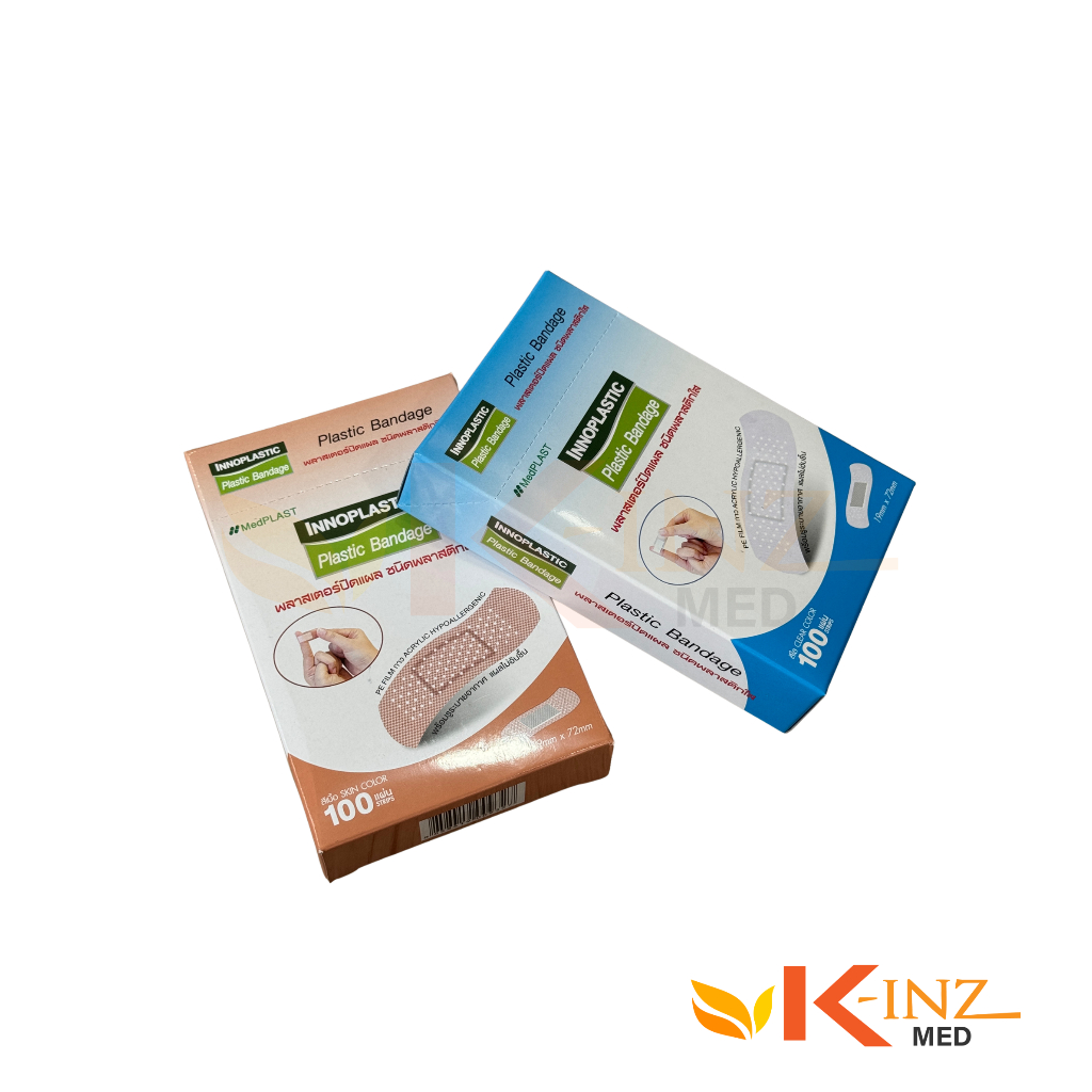 พลาสเตอร์ปิดแผลชนิดพลาสติก Plastic Bandage ยี่ห้อ Innoplastic ขายปลีกต่อกล่อง (บรรจุ100ชิ้น/กล่อง)