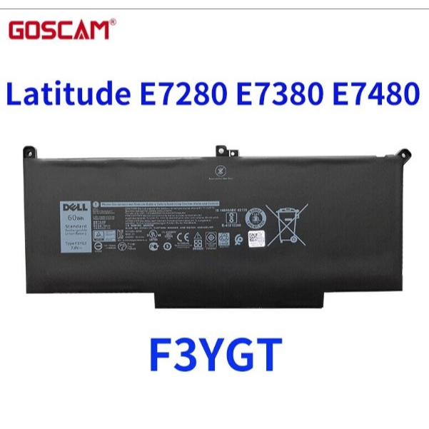 ✿Dell Latitude 7290 7380 7390 E7480 E7490แบตเตอรี่60wh F3YGT 4เซลล์