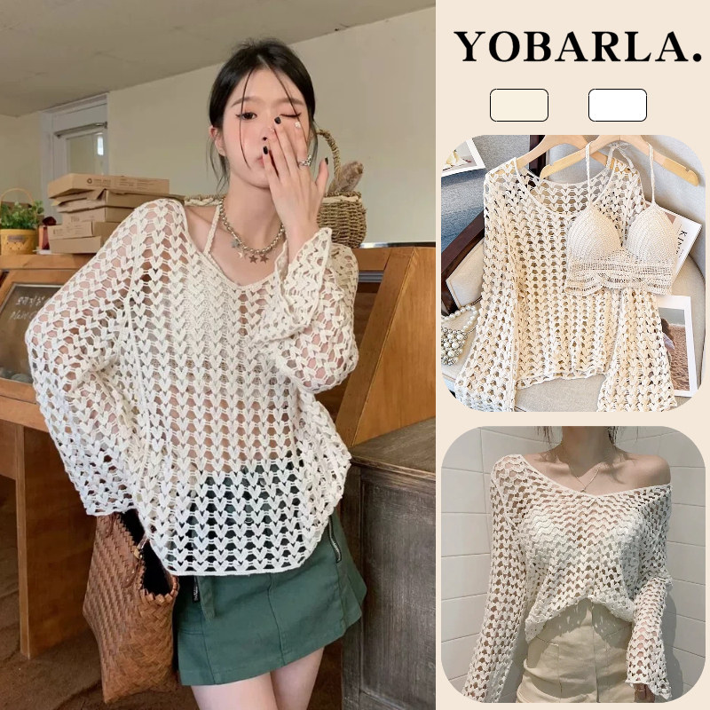 เสื้อลายหัวใจ เสื้อถักตาข่าย ใส่คลุมBikiniใส่คลุมสายเดี่ยวได้ ป้องกันแสงแดด summer ไปที่ชายหาด สไตล์เกาหลี