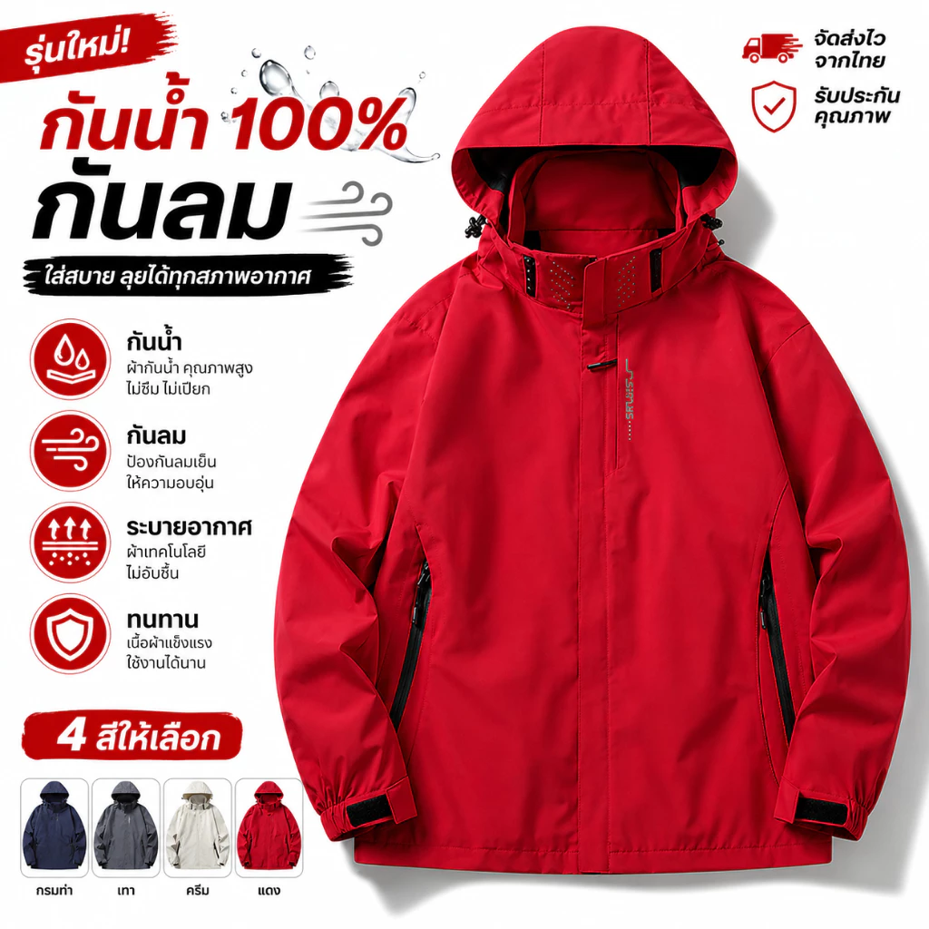 COD เสื้อแจ็คเก็ตกันน้ำ กันลม UV น้ำหนักเบา ระบายอากาศดี มีฮู้ด ผู้ชาย-ผู้หญิง ใส่เดินป่า กีฬา ออกกำลังกาย กลางแจ้ง