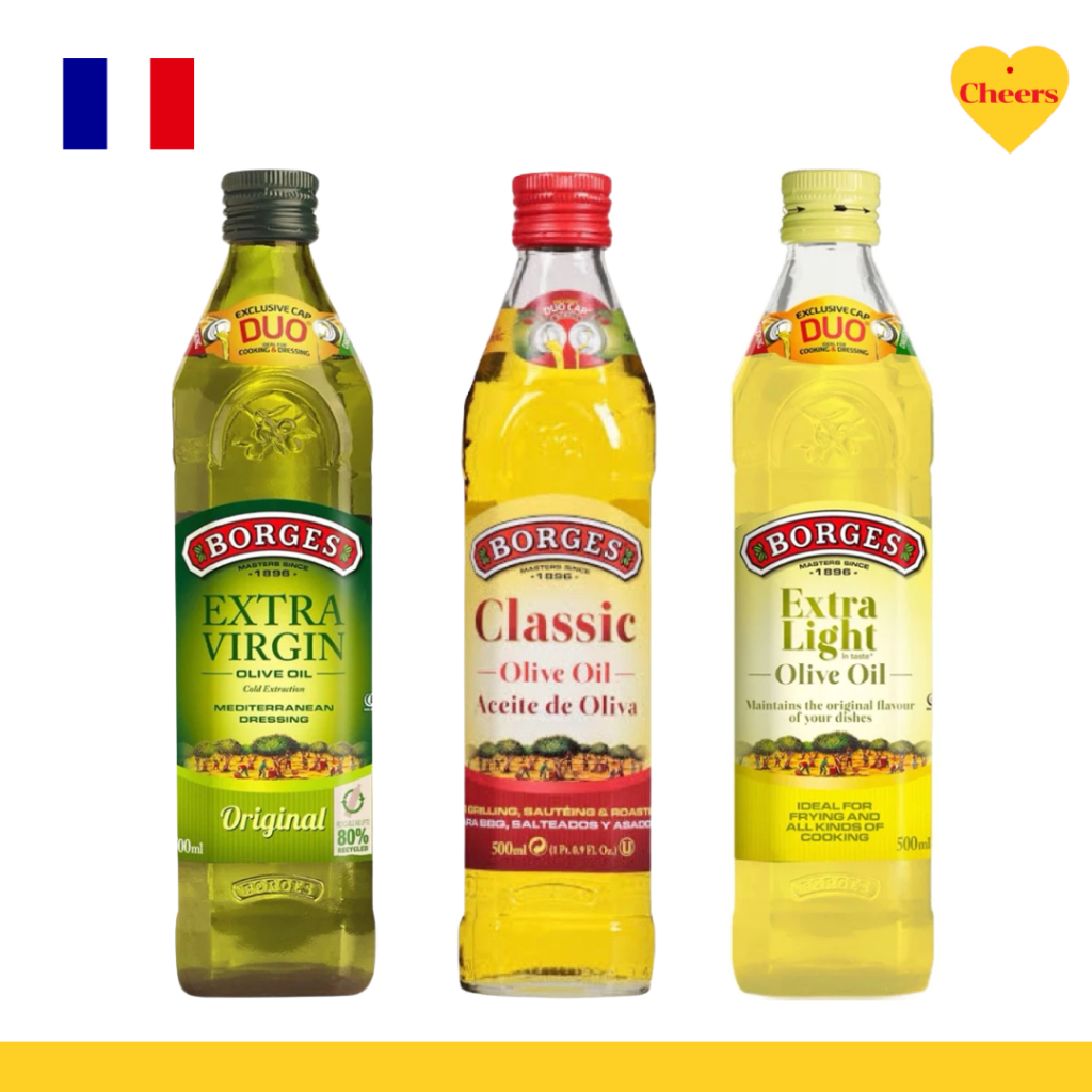 Borges Olive Oil l บอร์เจส น้ำมันมะกอก ขวดแก้ว นำเข้า 3 สูตร 500 ml.