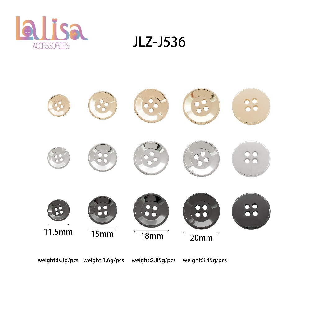 กระดุมโลหะ 4 รู สีทอง/เงิน/รมดำ alloy button  JLZ-J536