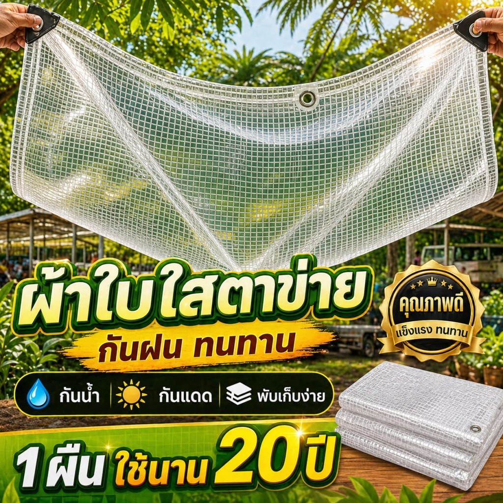 ผ้าใบใสกันฝน หนา3เท่า ใส100% ผ้าใบกันฝน ผ้ายางกันฝน กันแดด กันฝน กันลม คลุมระเบียง โรงรถ