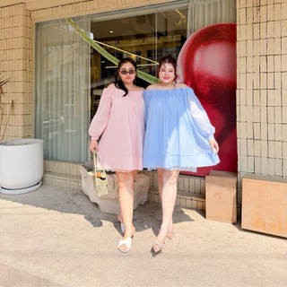 Lady M | Mini lady set plus-size ชุดเซต 2 ชิ้น สีพื้นสำหรับสาวอวบ เสื้อทรงเปิดไหล่มาพร้อมกางเกงขาสั้น ใส่เที่ยว ปาร์ตี้
